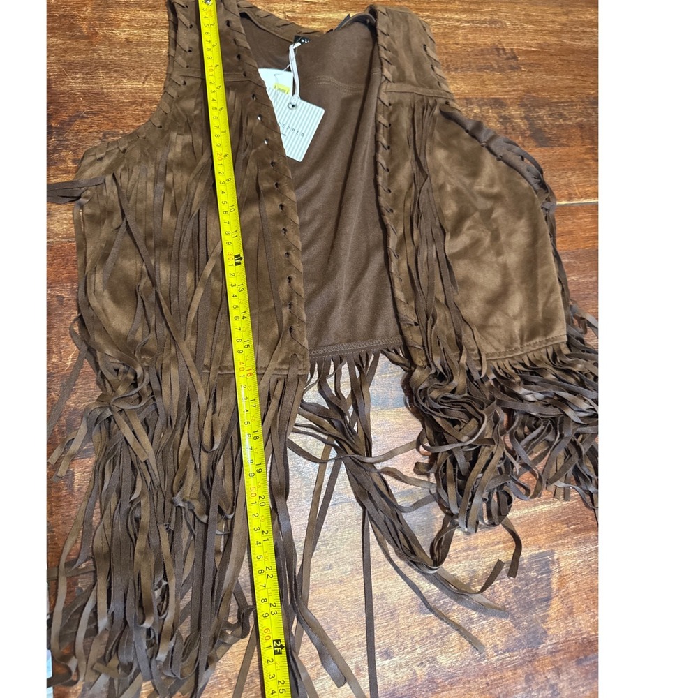 Blu Pepper Fringed Vest Womens Small Brown New Faux Suede Boho Western Vest - Picture 8 of 11